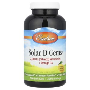 Carlson Gemas Solares D Vitamina D3 + Ômega-3 Limão Natural 360 Cápsulas Softgel