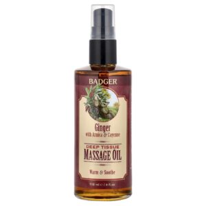 Badger Óleo para Massagem de Tecido Profundo Gengibre com Arnica e Pimenta de Caiena 118 ml (4 fl oz)