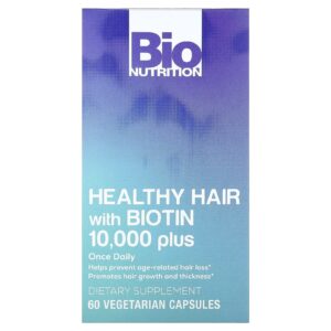 Bio Nutrition Cabelo Saudável com Biotina 10.000 Plus 60 Cápsulas Vegetarianas