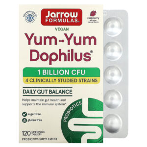 Jarrow Formulas Yum-Yum Dophilus Sem Açúcar! Sabor Natural de Framboesa 120 Comprimidos Mastigáveis