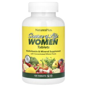 NaturesPlus Source of Life® Mulheres Suplemento Multivitamínico e Mineral com Alimentos Integrais Concentrados 120 Comprimidos