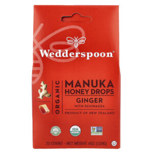 Wedderspoon Gotas de Mel de Manuka Orgânico Gengibre com Echinacea 20 Gotas 120 g (4 oz)