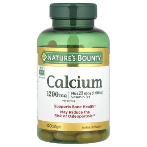Natures Bounty Cálcio com Vitamina D3 1.200 mg 120 Cápsulas Softgel de Liberação Rápida (600 mg por Cápsula Softgel)