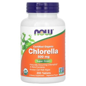NOW Foods Chlorella Orgânica Certificada 500 mg 200 Comprimidos