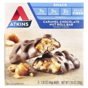 Atkins Barra para Rolos de Fruto Seco Chocolate e Caramelo 5 Barras 44 g (155 oz) Cada