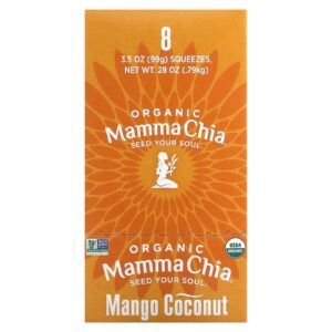 Mamma Chia Espremedor de Chia Orgânica Lanche Vitalidade Manga e Coco 8 Espremedores 99 g (35 oz) Cada
