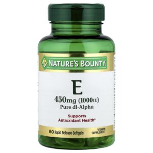 Natures Bounty Vitamina E Dl-Alpha Pura 450 mg (1.000 UI) 60 Cápsulas Softgel de Liberação Rápida