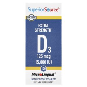 Superior Source D3 125 mcg (5.000 UI) 100 Comprimidos MicroLingual® de Dissolução Instantânea