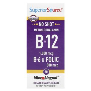 Superior Source Mecobalamina B-12 B-6 e Fólico 60 Comprimidos MicroLingual® de Dissolução Instantânea
