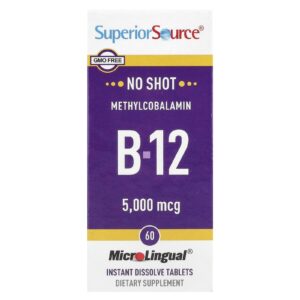 Superior Source Mecobalamina B-12 5.000 mcg 60 Comprimidos MicroLingual® de Dissolução Instantânea