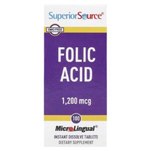 Superior Source Ácido Fólico 1.200 mcg 100 Comprimidos de Dissolução Instantânea MicroLingual