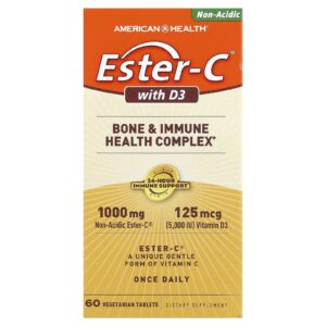 American Health Ester-C com D3 Complexo de Saúde Óssea e Imunológica 1000 mg/5000 UI 60 Comprimidos Vegetais