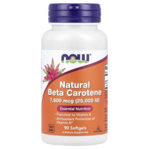 NOW Foods Betacaroteno Natural 7.500 mcg (25.000 UI) 90 Cápsulas Softgel