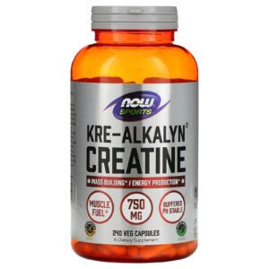 NOW Foods Esportes Creatina Kre-Alkalyn 750 mg 240 Cápsulas Vegetais