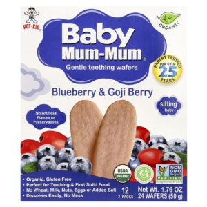 Hot Kid Baby Mum-Mum® Wafers Macios para a Dentição Mirtilo e Goji Berry 12 Pacotes 2 Wafers Cada
