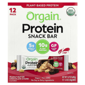 Orgain Barra para Lanche de Proteína à Base de Plantas Orgânicas Manteiga de Amendoim e Pedaços de Chocolate 12 Barras 40 g (141 oz) Cada