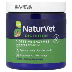 NaturVet Enzimas Digestivas com Prebióticos e Probióticos Para Cães e Gatos 114 g (4 oz)