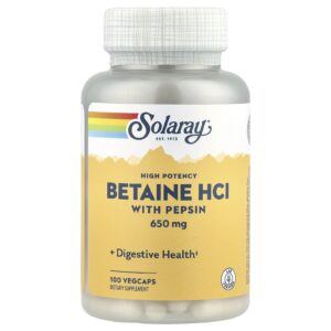 Solaray Cloridrato de Betaína de Alta Potência com Pepsina 100 VegCaps