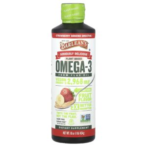 Barleans Sério Delicioso Ômega-3 de Óleo de Linhaça Smoothie de Morango e Banana 2.968 mg 454 g (16 oz)