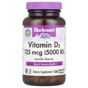 Bluebonnet Nutrition Vitamina D3 5000 UI 120 Cápsulas Vegetarianas