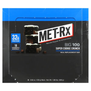 MET-Rx Big 100 Barra de Substituição de Refeições Super Cookie Crocante 9 Barras 100 g (352 oz) Cada