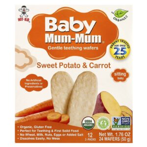 Hot Kid Baby Mum-Mum® Wafers Suaves para Dentição Batata-Doce e Cenoura 12 pacotes com 2 wafers cada