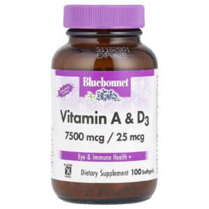 Bluebonnet Nutrition Vitaminas A e D3 100 Cápsulas Gelatinosas