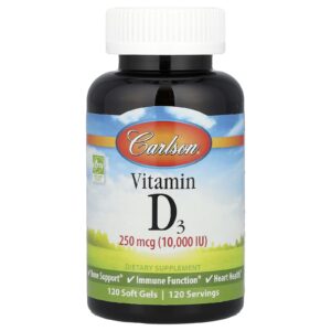 Carlson Vitamina D3 250 mcg (10.000 UI) 120 Cápsulas Softgel