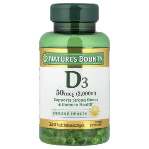 Natures Bounty D3 50 mcg (2.000 UI) 350 Cápsulas Softgel de Liberação Rápida
