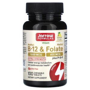 Jarrow Formulas Metil B-12 e Metilfolato Vegano Limão 100 Comprimidos Mastigáveis