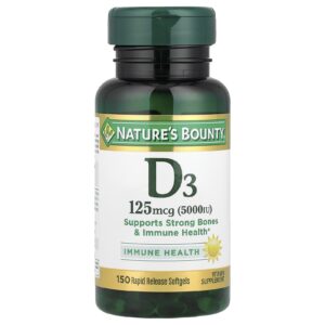Natures Bounty Vitamina D3 125 mcg (5.000 UI) 150 Cápsulas Softgel de Liberação Rápida