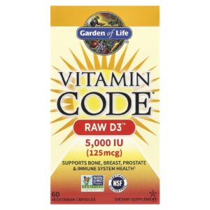Garden of Life Vitamina Code RAW D3 125 mcg (5.000 UI) 60 Cápsulas Vegetarianas