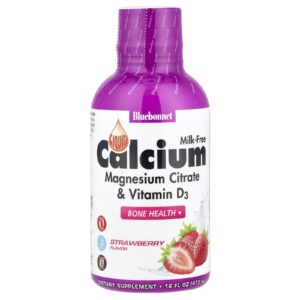 Bluebonnet Nutrition Líquido de citrato de cálcio magnésio e vitamina D3 aroma natural de morango 16 fl oz (472 ml)