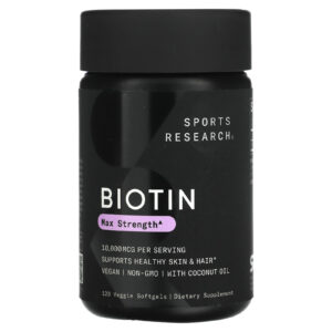 Sports Research Biotina Força Máxima 10.000 mcg 120 Cápsulas Softgel Vegetais