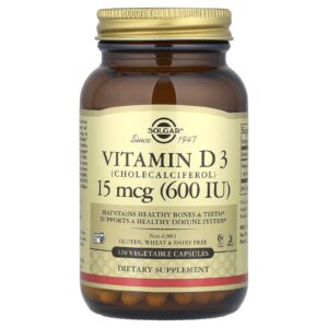 Solgar Vitamina D3 (Colecalciferol) 15 mcg (600 UI) 120 Cápsulas Vegetais