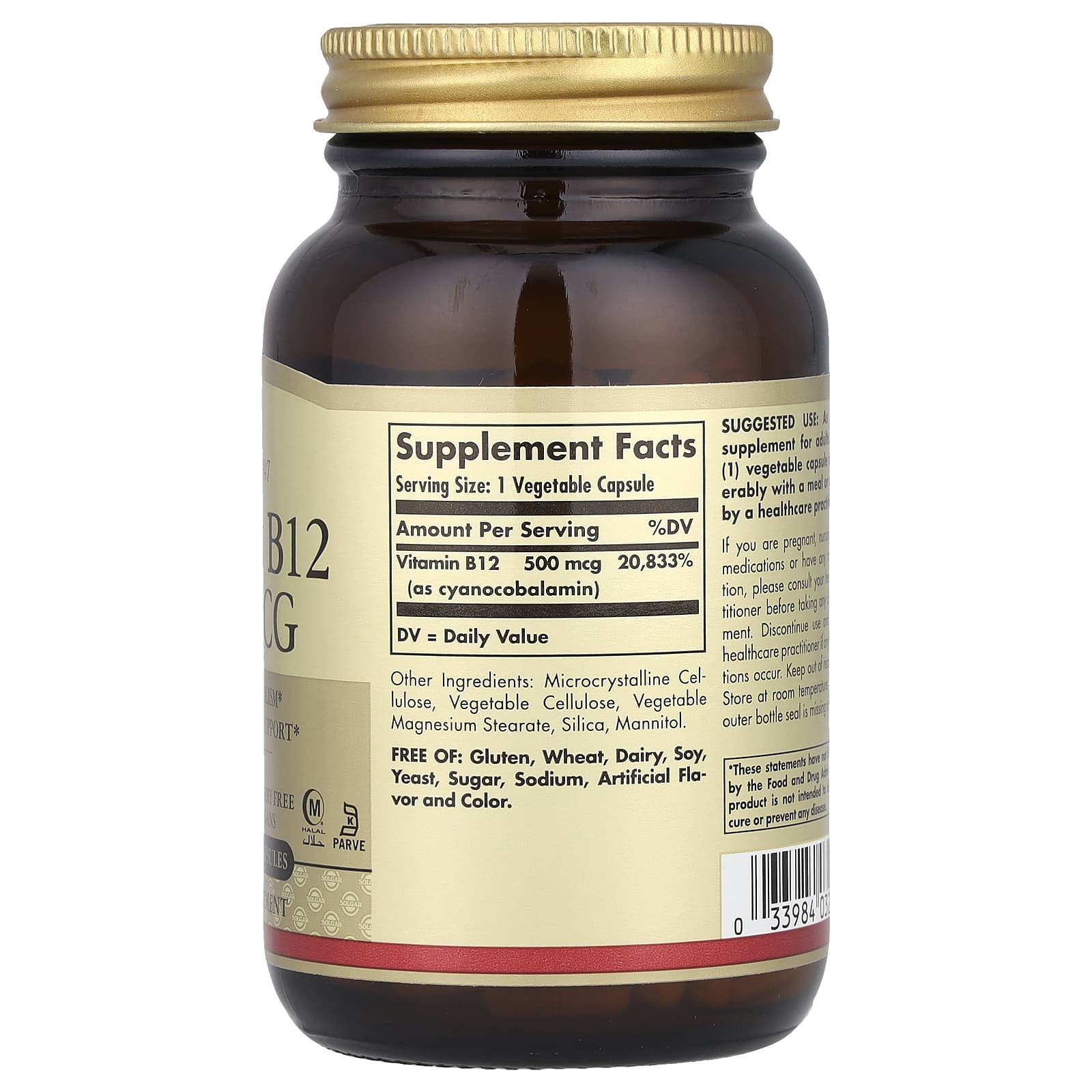 Solgar Vitamina B12 500 mcg 250 Cápsulas Vegetais - Imagem 2