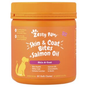 Zesty Paws Skin e Pelos Bites + Óleo de Salmão Para Cães Todas as Idades Salmão 90 Cápsulas Mastigáveis 315 g (111 oz)