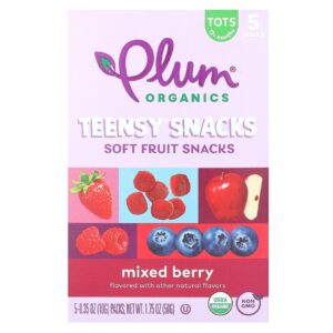 Plum Organics Teensy Snacks Lanches de Frutas Macias Crianças a Partir de 12 Meses Frutos Silvestres 5 Pacotes 10 g (035 oz) Cada