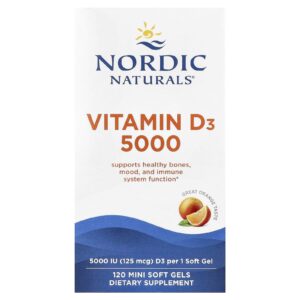 Nordic Naturals Vitamina D3 5000 Laranja 125 mcg (5.000 UI) 120 Minicápsulas Softgel
