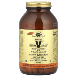 Solgar Fórmula V VM-75 Multivitamínico com Minerais Quelatos Sem Ferro 180 Comprimidos