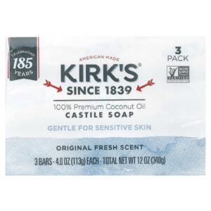 Kirks Sabonete de Castela Suave com Óleo de Coco 100% Premium Perfume Fresco Original 3 Barras 113 g (4 oz) Cada