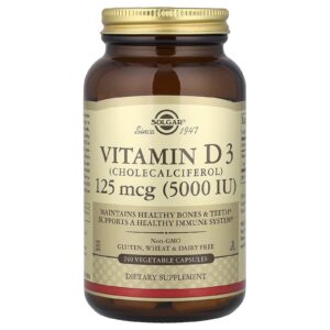 Solgar Vitamina D3 (Colecalciferol) 125 mcg (5.000 UI) 240 Cápsulas Vegetais