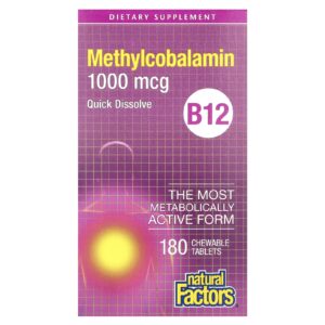 Natural Factors B12 Mecobalamina 1.000 mcg 180 Comprimidos Mastigáveis