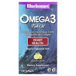 Bluebonnet Nutrition Óleo de Peixe Ômega-3 Saúde do Coração Limão 120 Cápsulas Softgel (1.000 mg por Cápsula Softgel)