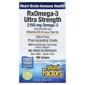 Natural Factors RxOmega-3 Ultra Strength com Vitamina D3 150 Cápsulas Softgel