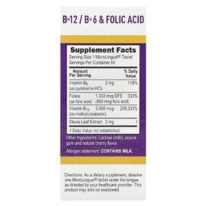 Superior Source Mecobalamina B-12 B-6 e Ácido Fólico 60 Comprimidos de Dissolução Instantânea MicroLingual®