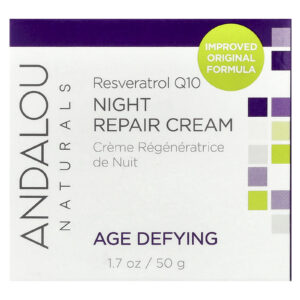Andalou Naturals Creme Reparador Noturno Resveratrol Q10 que Desafia a Idade 50 g (17 oz)