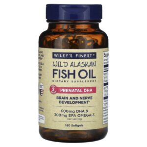 Wileys Finest Óleo de Peixe Selvagem do Alasca DHA Pré-Natal 600 mg 180 Cápsulas Softgel de Peixe