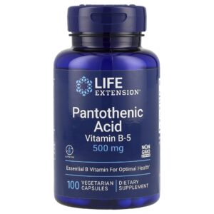 Life Extension Ácido Pantotênico Vitamina B-5 500 mg 100 Cápsulas Vegetarianas