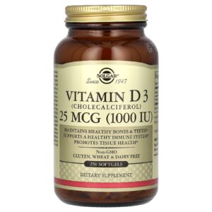 Solgar Vitamina D3 (Colecalciferol) 25 mcg (1.000 UI) 250 Cápsulas Softgel